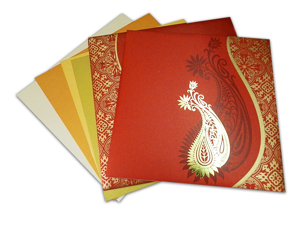 paisley theme classic red and golden wedding card